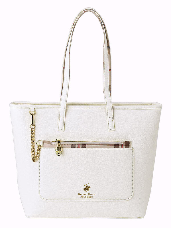 Beverly Hills Polo Club UK-CHECK PURSE MINI TOTE WHITE