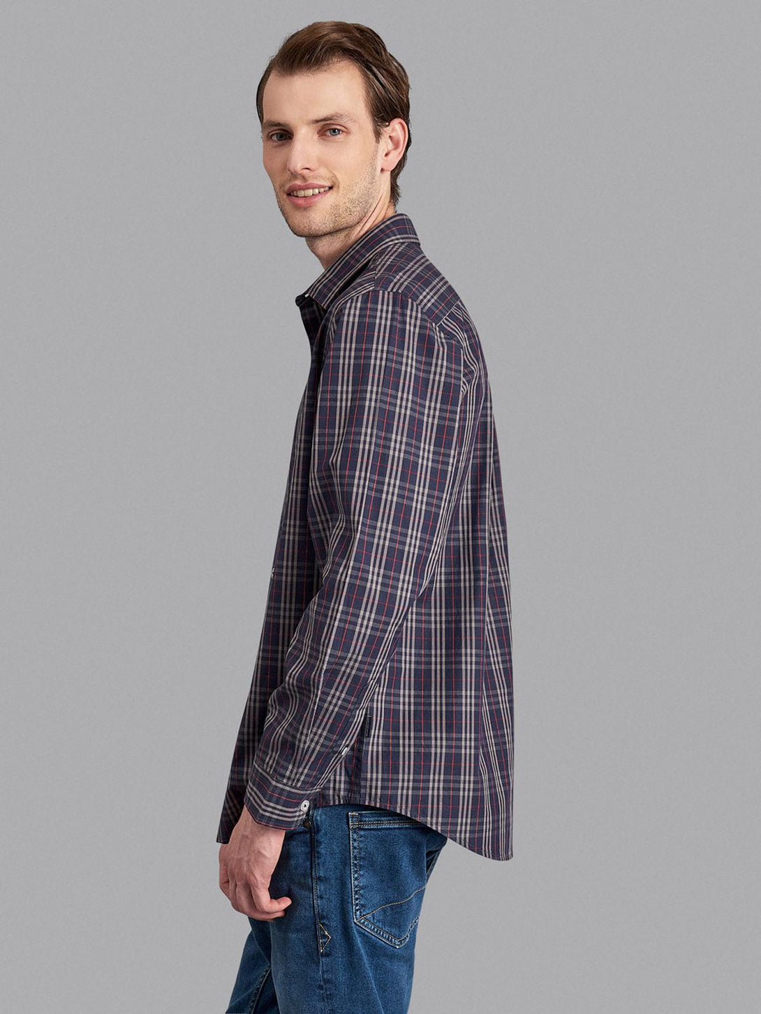 Beverly Hills Polo Club UK-CLASSIC CHECK SIGNATURE CASUAL SHIRT TRUE NAVY