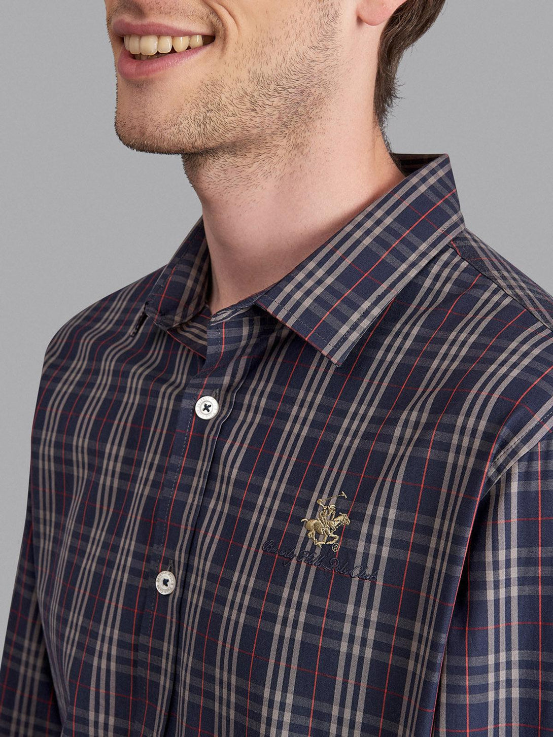 Beverly Hills Polo Club UK-CLASSIC CHECK SIGNATURE CASUAL SHIRT TRUE NAVY