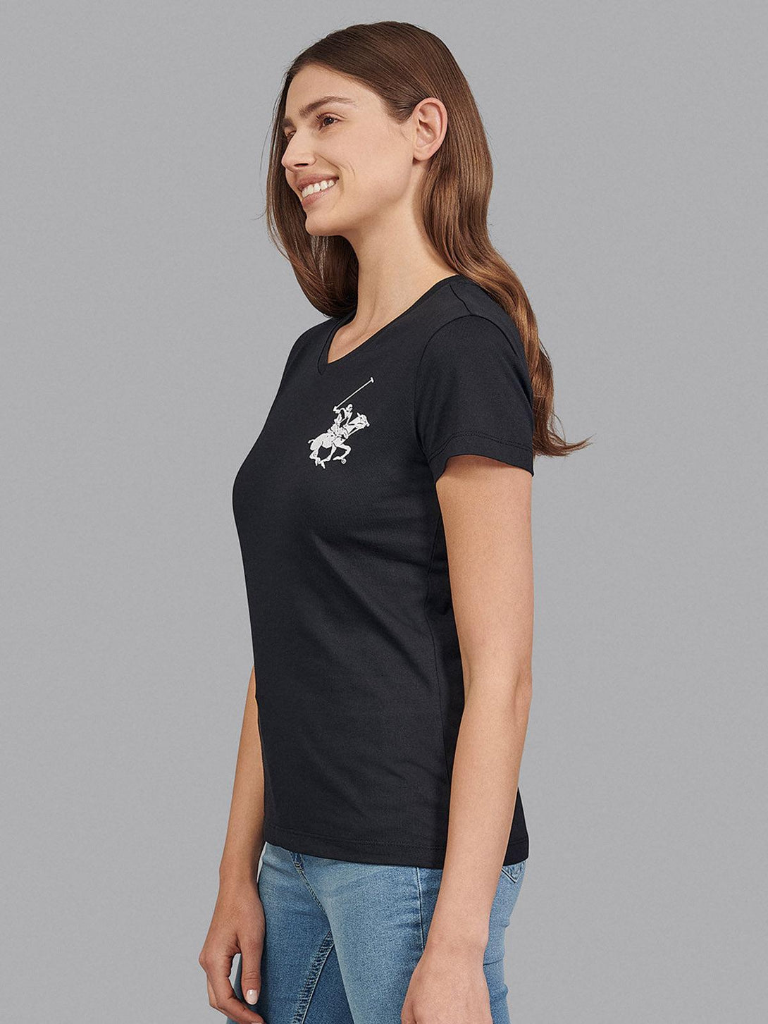 Beverly Hills Polo Club UK-CLASSIC LARGE PONY V-NECK T-SHIRT BLACK