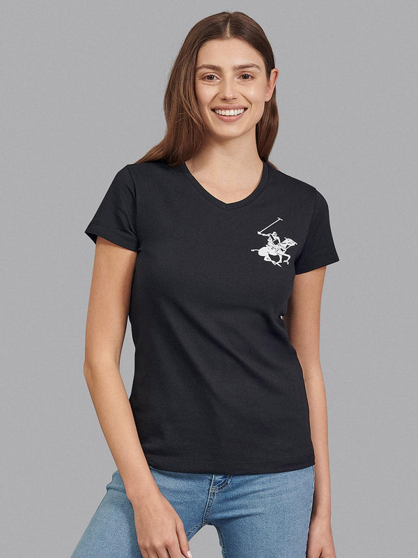 Beverly Hills Polo Club UK-CLASSIC LARGE PONY V-NECK T-SHIRT BLACK