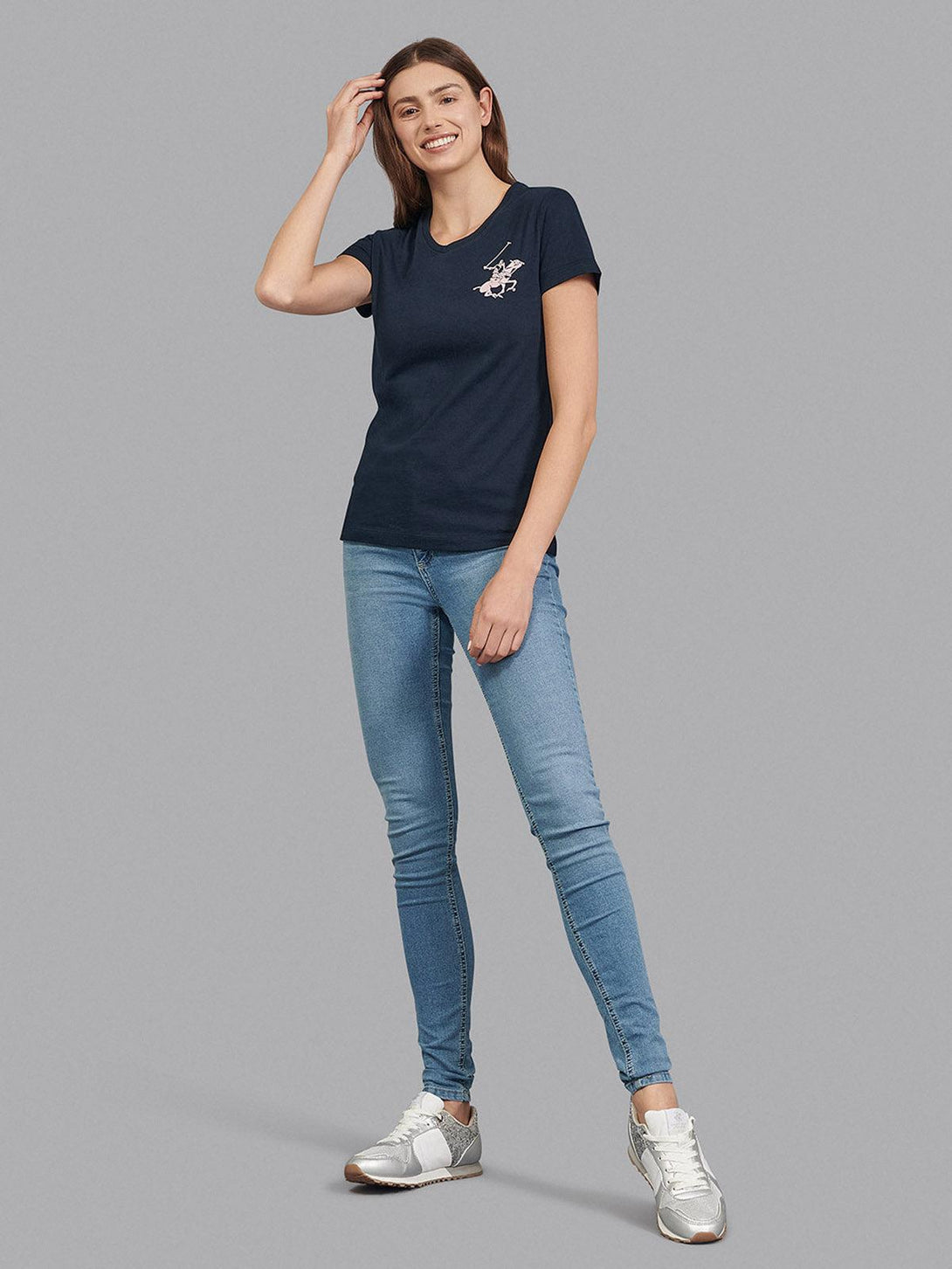 Beverly Hills Polo Club UK-CLASSIC LARGE PONY V-NECK T-SHIRT NAVY