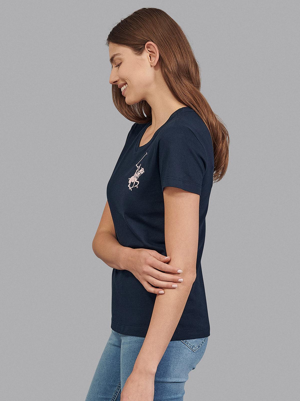 CLASSIC LARGE PONY V NECK T SHIRT NAVY BEVERLY HILLS POLO CLUB