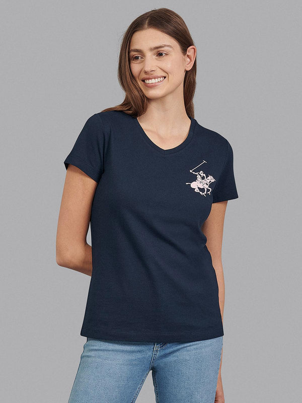 Beverly Hills Polo Club UK-CLASSIC LARGE PONY V-NECK T-SHIRT NAVY