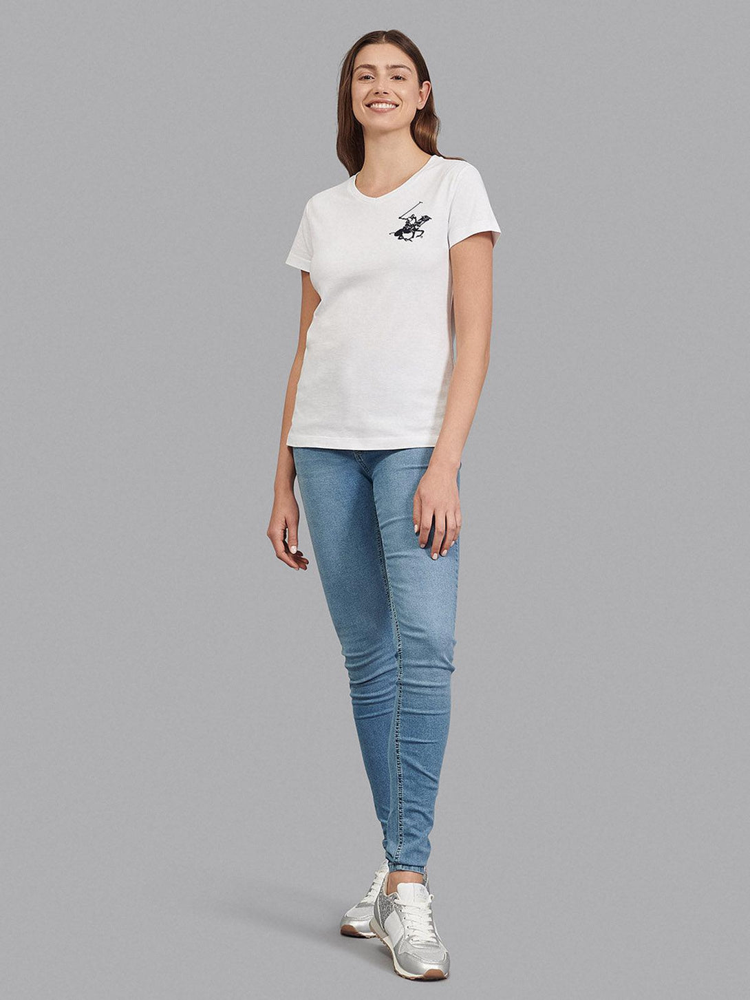 Beverly Hills Polo Club UK-CLASSIC LARGE PONY V-NECK T-SHIRT WHITE