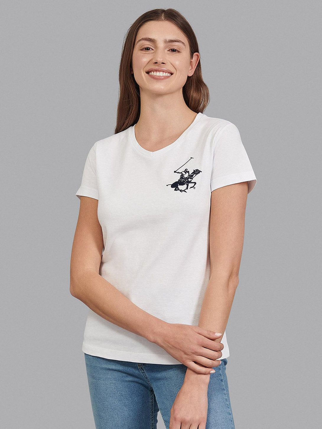 Beverly Hills Polo Club UK-CLASSIC LARGE PONY V-NECK T-SHIRT WHITE