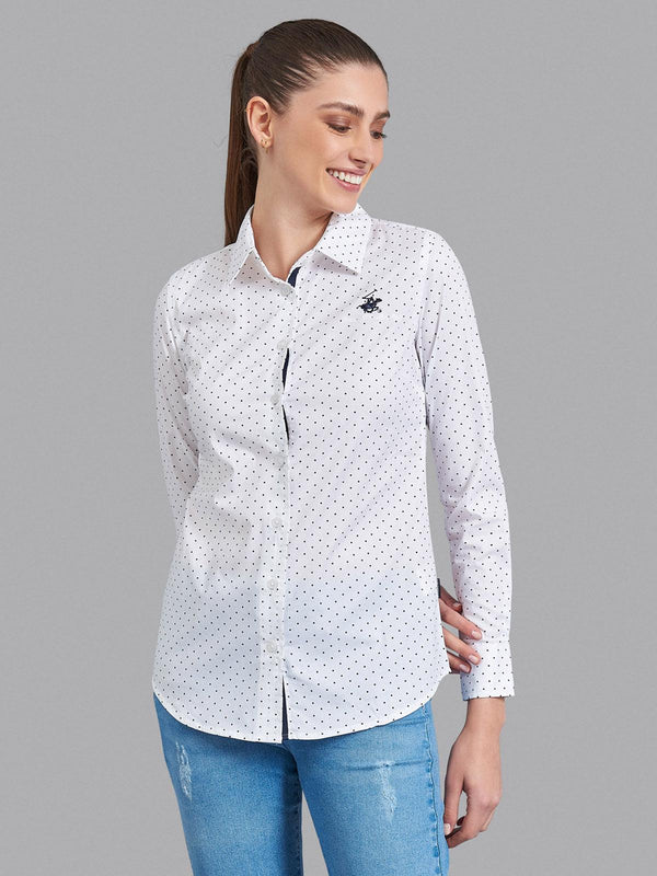 Beverly Hills Polo Club UK-CLASSIC POLKA DOT SHIRT WHITE NAVY