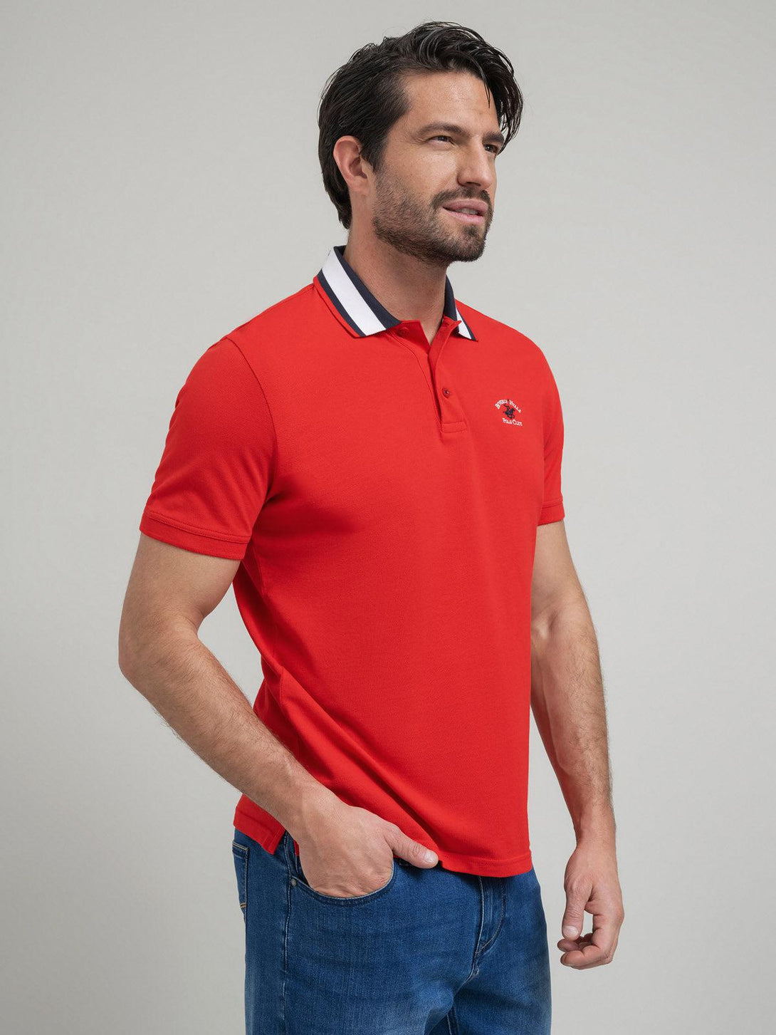 Beverly Hills Polo Club UK-COLLAR STRIPE POLO SHIRT RED