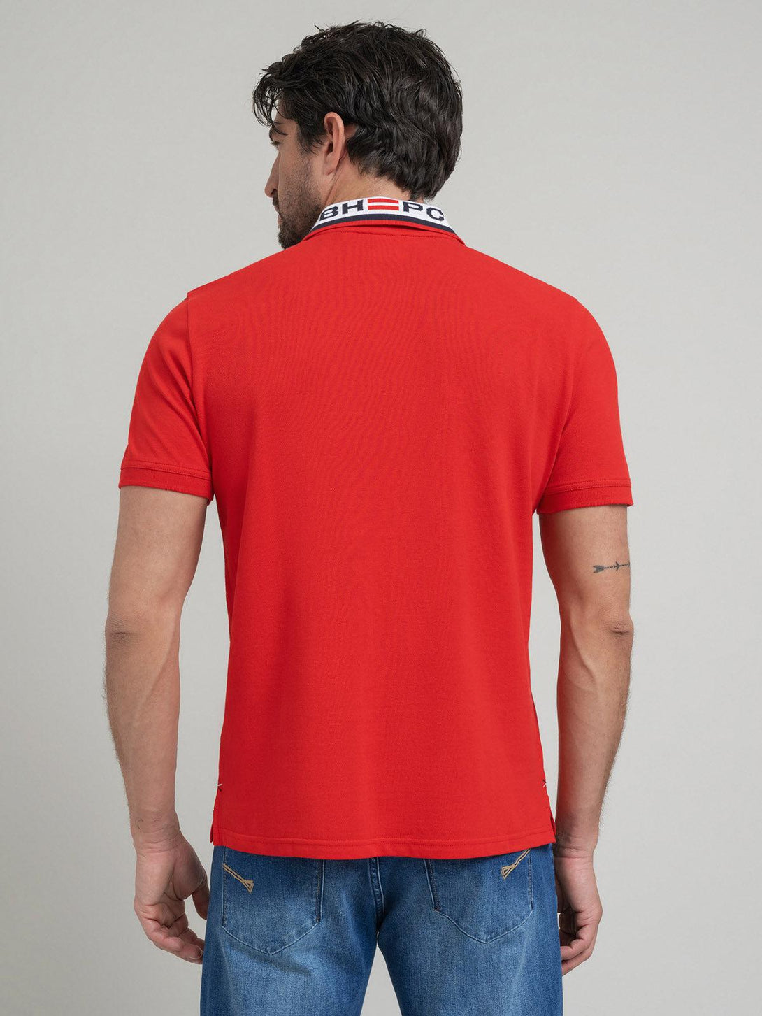 Beverly Hills Polo Club UK-COLLAR STRIPE POLO SHIRT RED