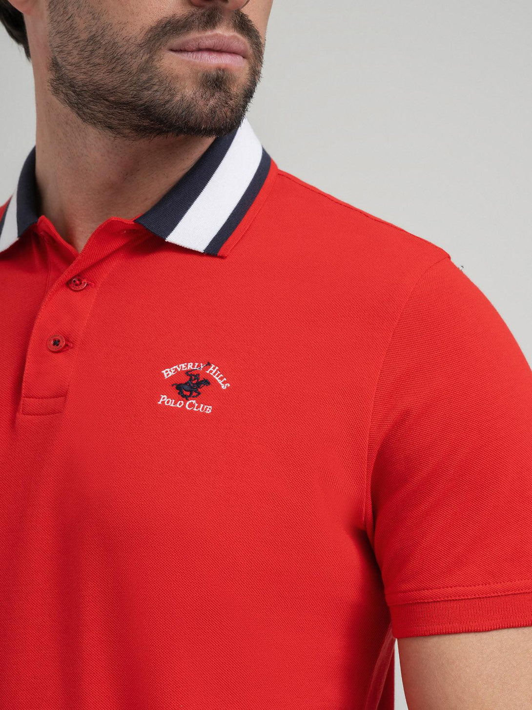 Beverly Hills Polo Club UK-COLLAR STRIPE POLO SHIRT RED