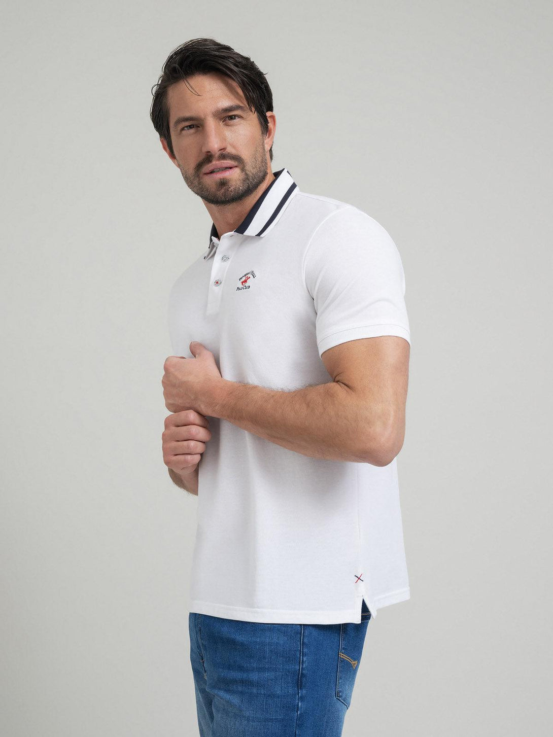 Beverly Hills Polo Club UK-COLLAR STRIPE POLO SHIRT WHITE