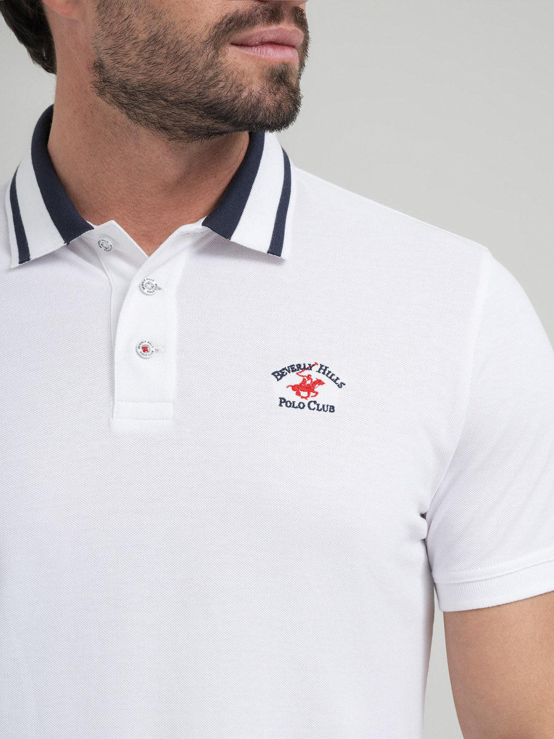 Beverly Hills Polo Club UK-COLLAR STRIPE POLO SHIRT WHITE