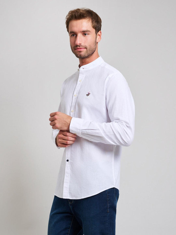 Beverly Hills Polo Club UK-COLLARLESS LINEN BLEND SHIRT GHOST WHITE
