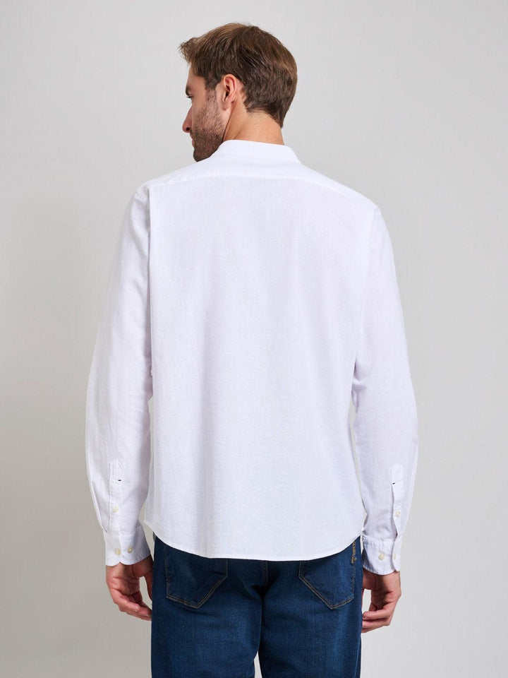 Beverly Hills Polo Club UK-COLLARLESS LINEN BLEND SHIRT GHOST WHITE