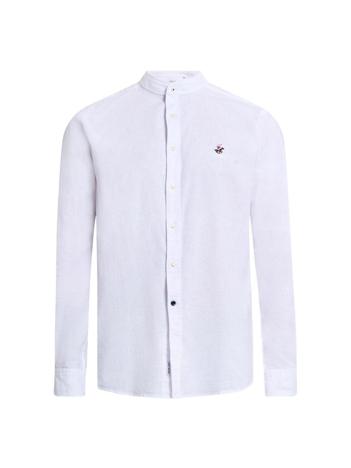 Beverly Hills Polo Club UK-COLLARLESS LINEN BLEND SHIRT GHOST WHITE