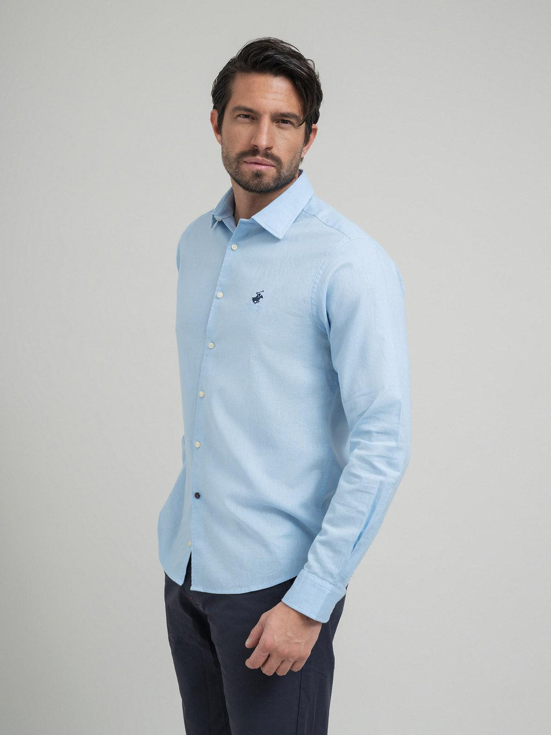 Beverly Hills Polo Club UK-CONTRAST BUTTON SHIRT LIGHT BLUE