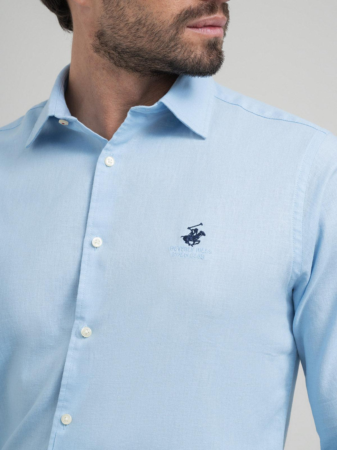 Beverly Hills Polo Club UK-CONTRAST BUTTON SHIRT LIGHT BLUE