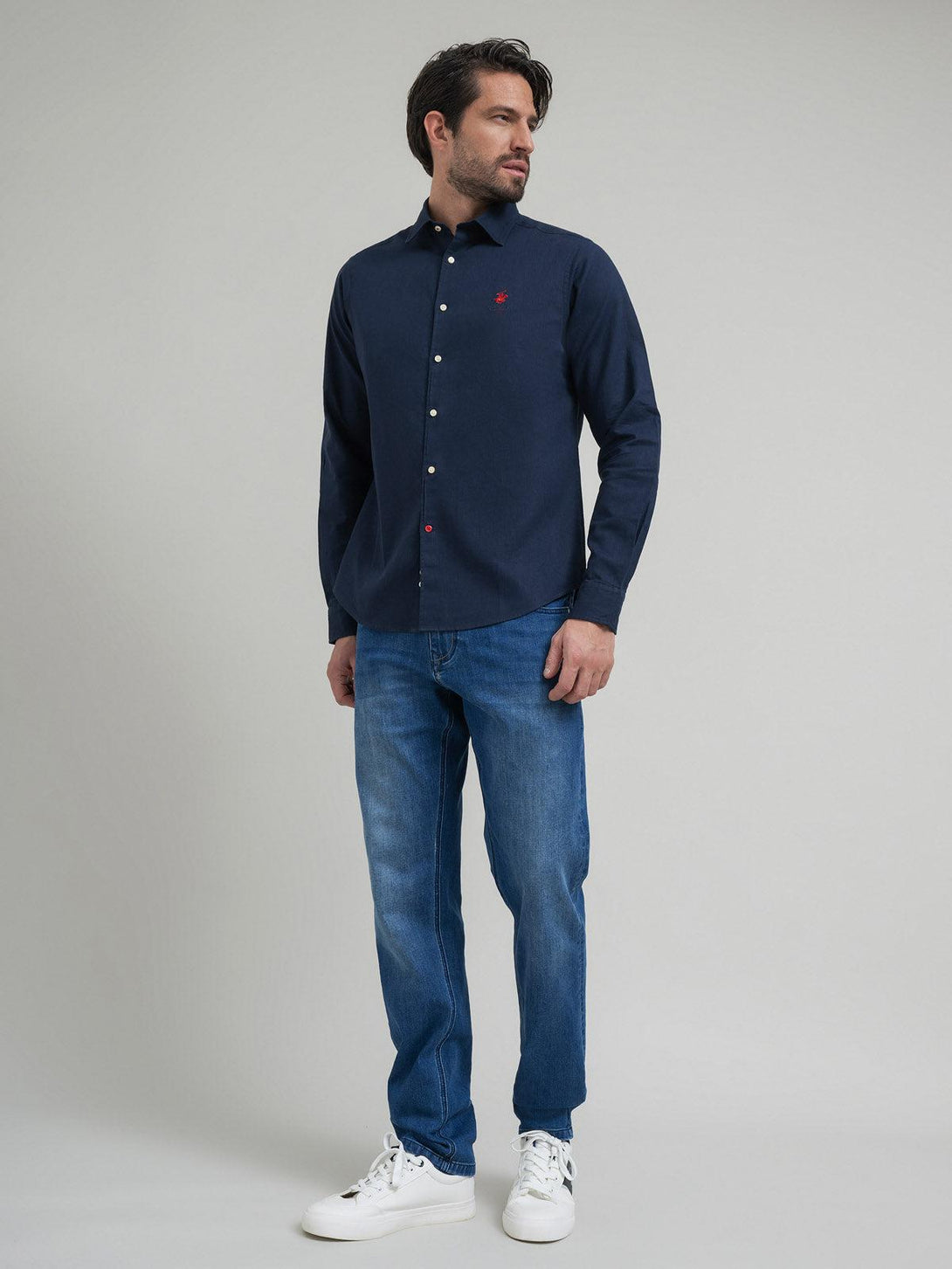 Beverly Hills Polo Club UK-CONTRAST BUTTON SHIRT NAVY