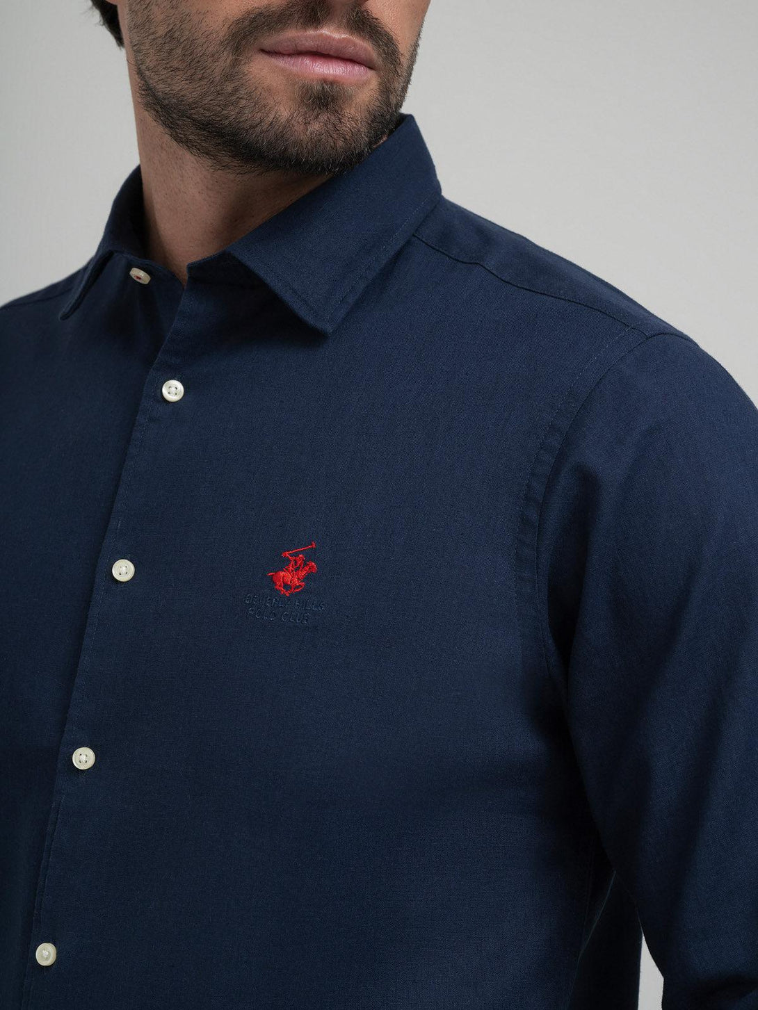 Beverly Hills Polo Club UK-CONTRAST BUTTON SHIRT NAVY