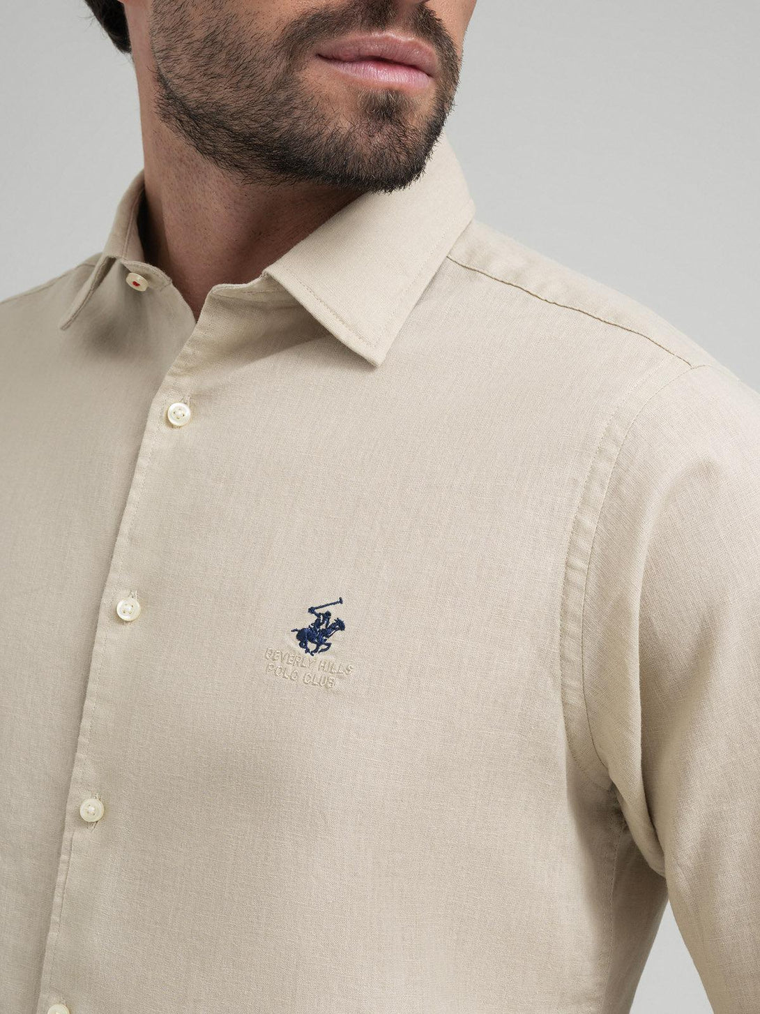 Beverly Hills Polo Club UK-CONTRAST BUTTON SHIRT OATMEAL