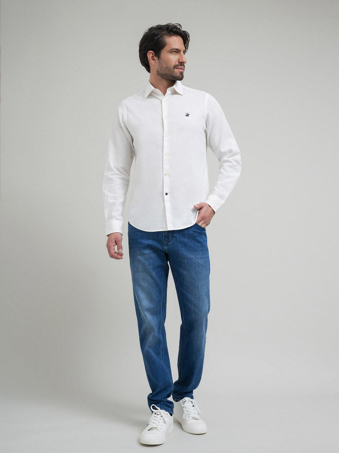 Beverly Hills Polo Club UK-CONTRAST BUTTON SHIRT WHITE