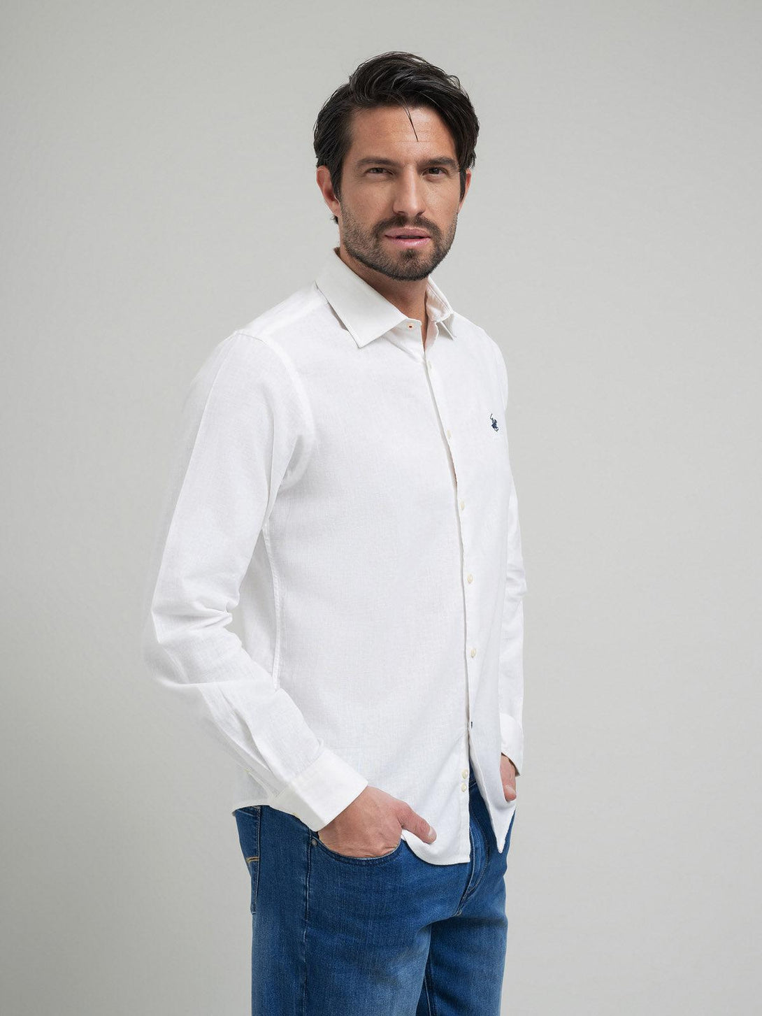 Beverly Hills Polo Club UK-CONTRAST BUTTON SHIRT WHITE