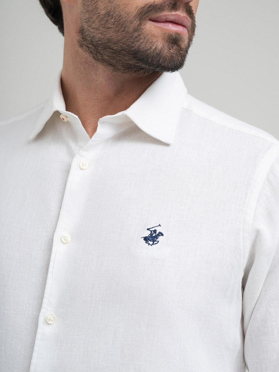 Beverly Hills Polo Club UK-CONTRAST BUTTON SHIRT WHITE