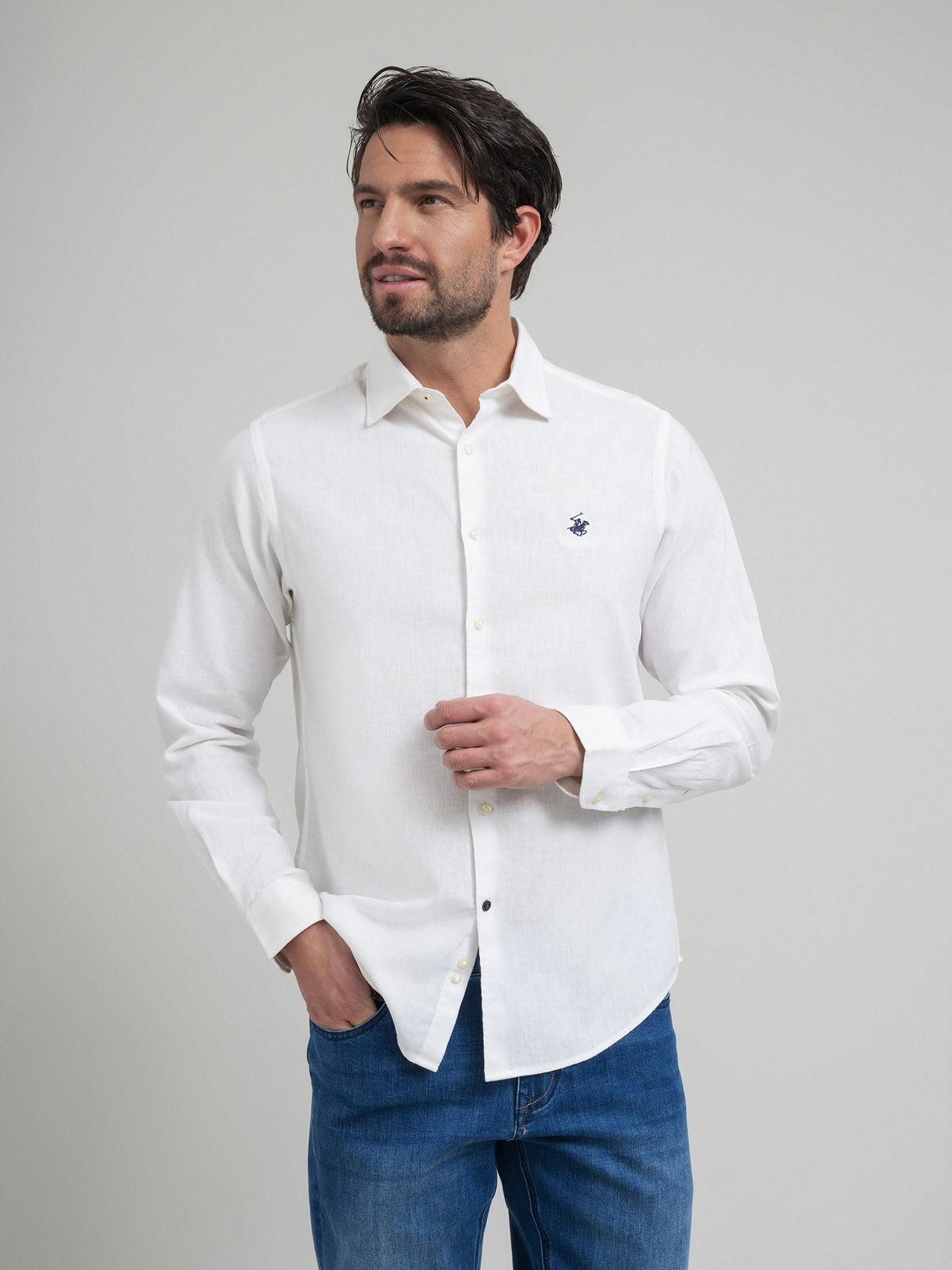 Beverly Hills Polo Club UK-CONTRAST BUTTON SHIRT WHITE