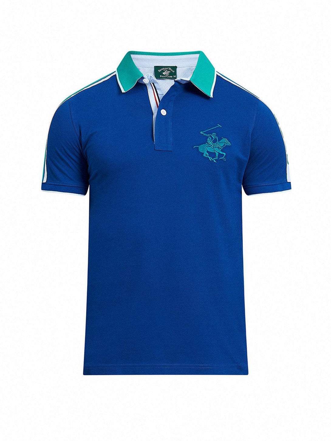 Beverly Hills Polo Club UK-CONTRAST COLLAR BHPC SHOULDER STRIPE POLO SHIRT BALTIC BLUE