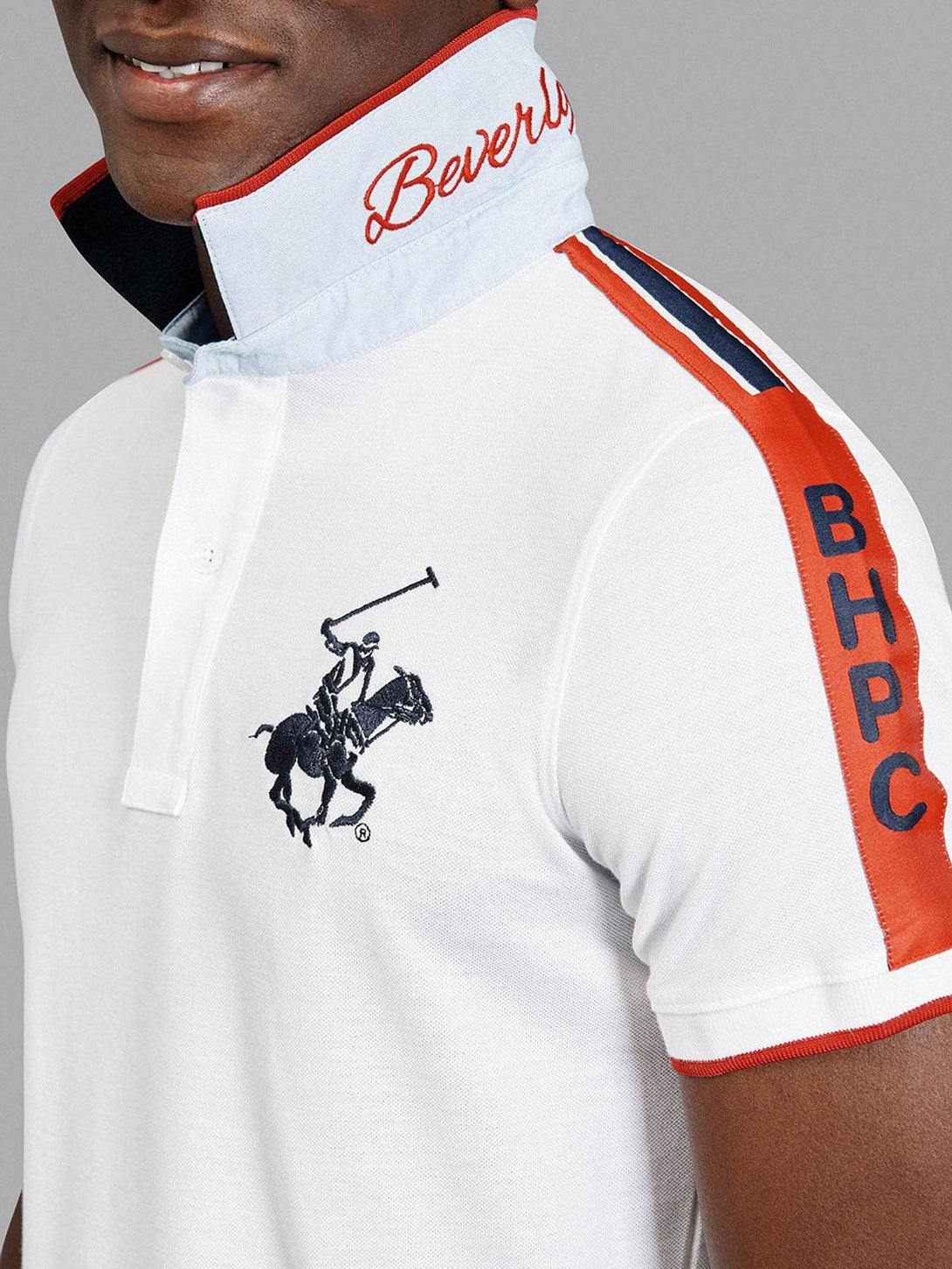 Beverly Hills Polo Club UK-CONTRAST COLLAR BHPC SHOULDER STRIPE POLO SHIRT WHITE