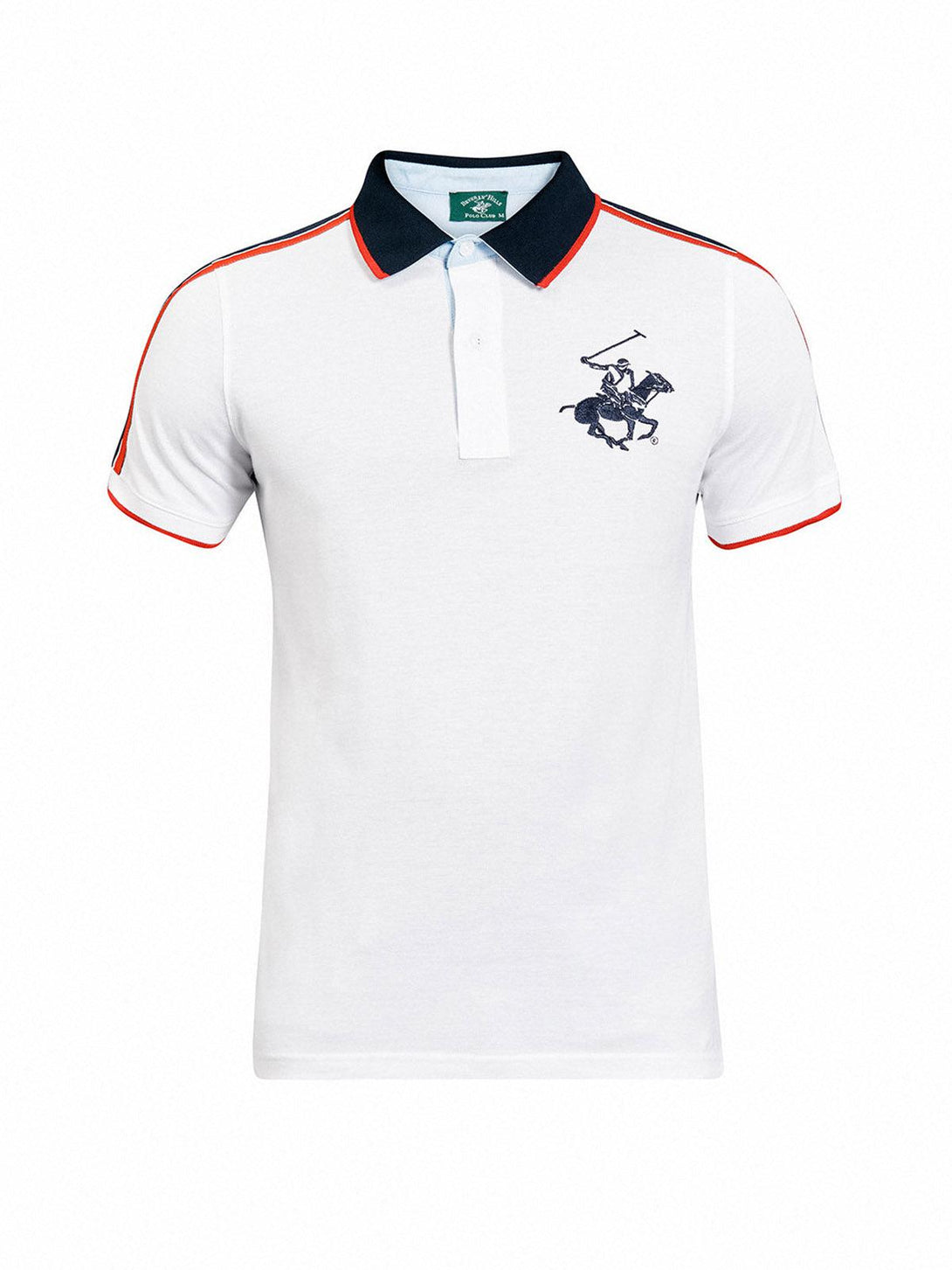 Beverly Hills Polo Club UK-CONTRAST COLLAR BHPC SHOULDER STRIPE POLO SHIRT WHITE