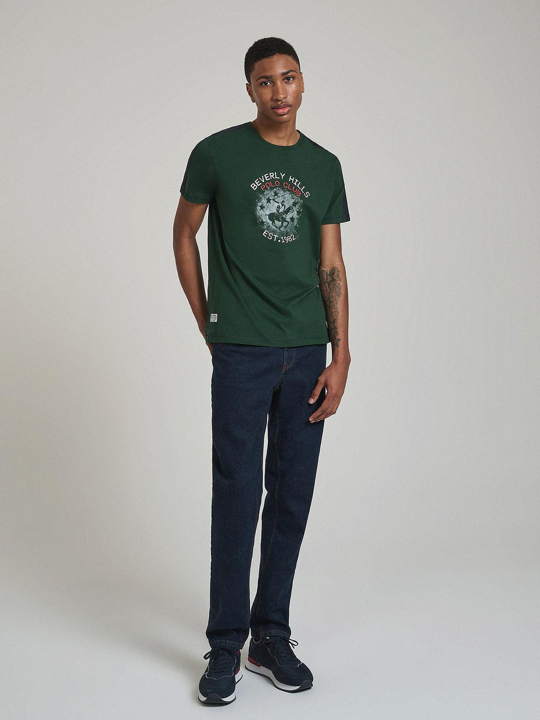 Beverly Hills Polo Club UK-CONTRAST DETAIL BLOCK PRINT T-SHIRT ARMY GREEN