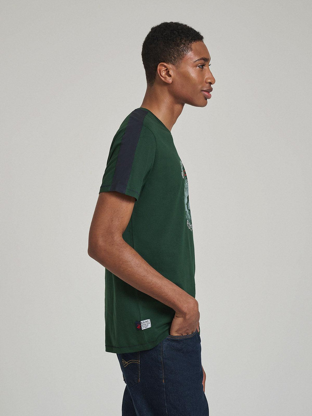 Beverly Hills Polo Club UK-CONTRAST DETAIL BLOCK PRINT T-SHIRT ARMY GREEN