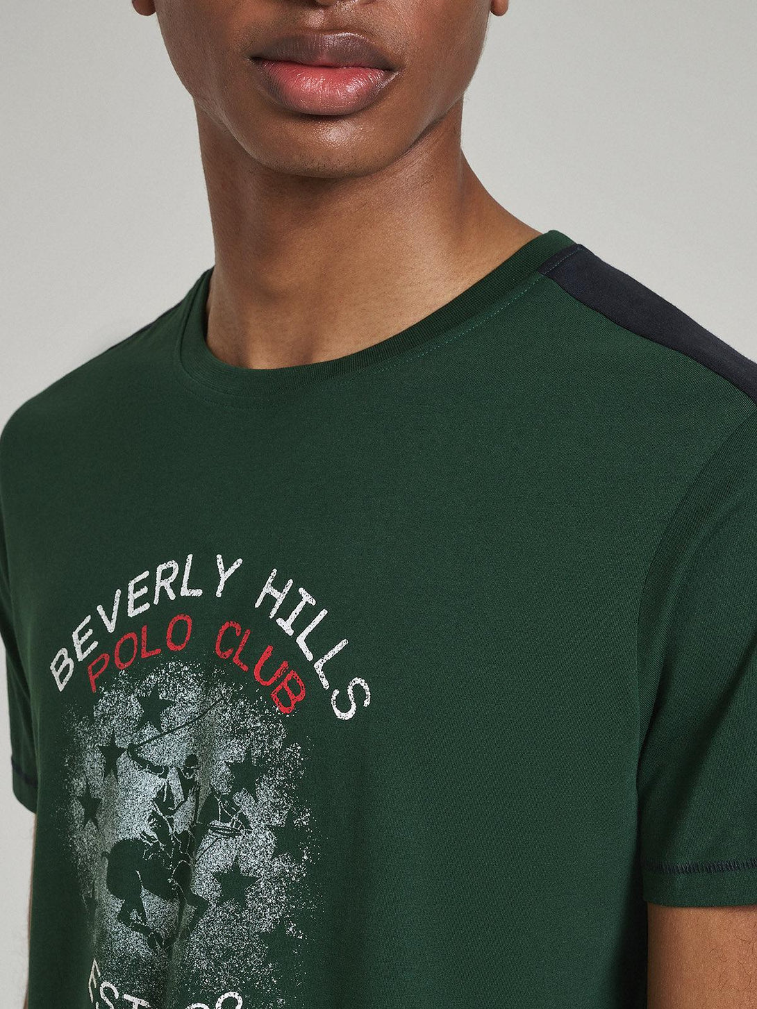 Beverly Hills Polo Club UK-CONTRAST DETAIL BLOCK PRINT T-SHIRT ARMY GREEN