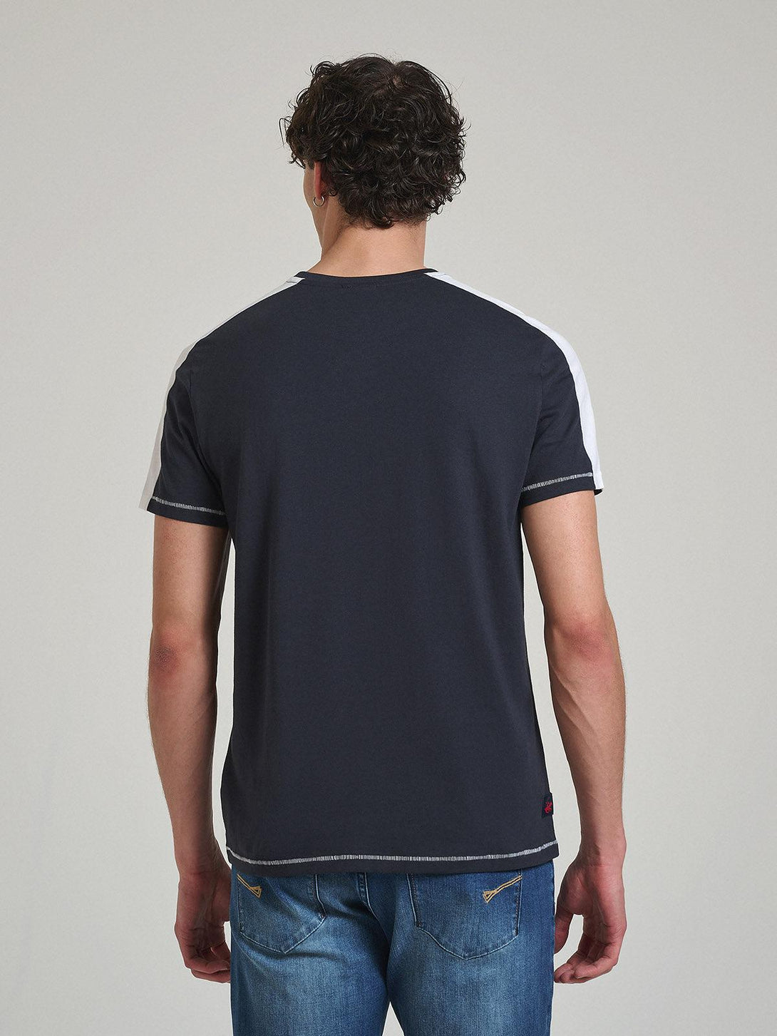 Beverly Hills Polo Club UK-CONTRAST DETAIL BLOCK PRINT T-SHIRT NAVY