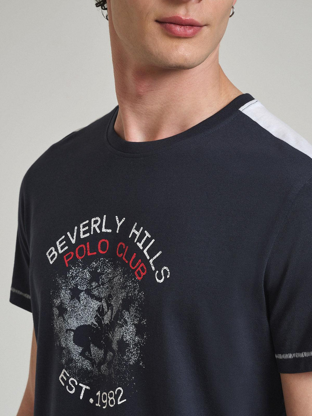 Beverly Hills Polo Club UK-CONTRAST DETAIL BLOCK PRINT T-SHIRT NAVY