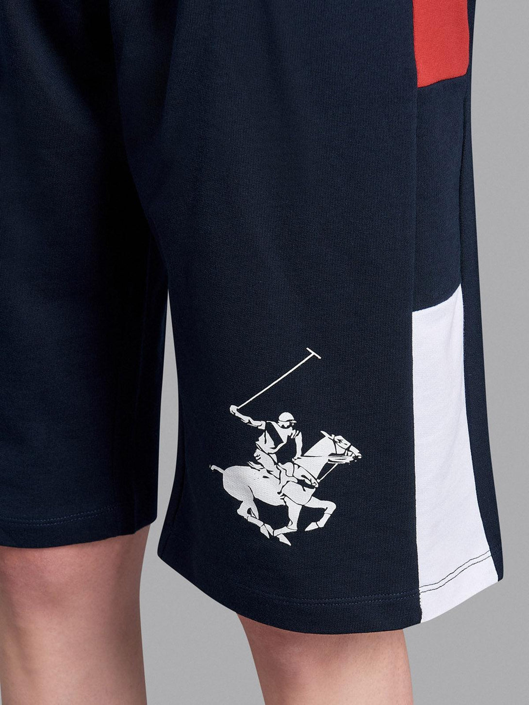 Beverly Hills Polo Club UK-CONTRAST FLAG STRIPE POLO PONY FLEECE SHORTS TRUE NAVY