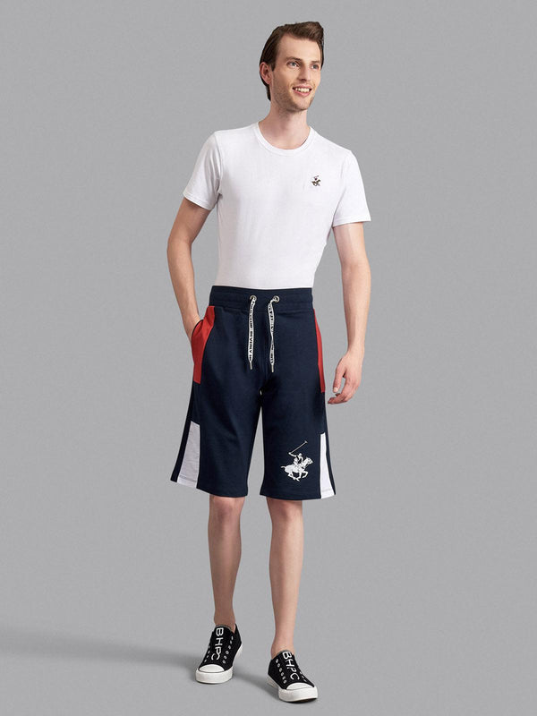 Beverly Hills Polo Club UK-CONTRAST FLAG STRIPE POLO PONY FLEECE SHORTS TRUE NAVY