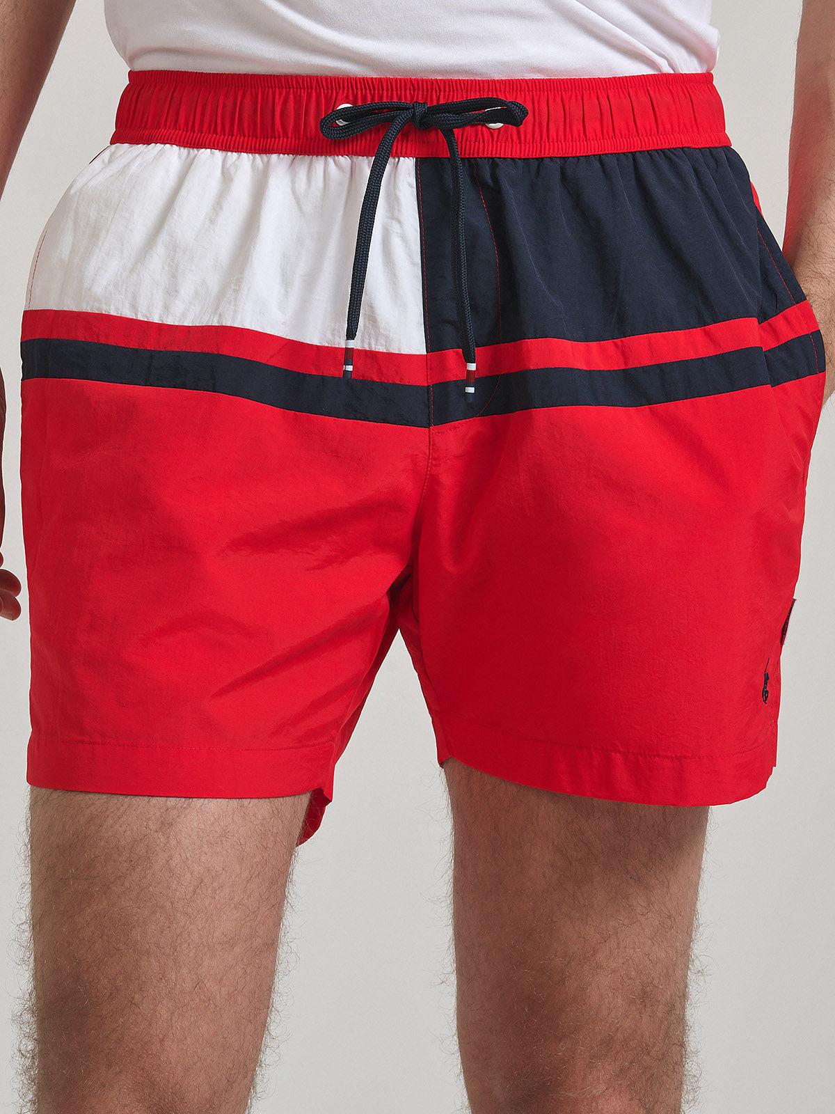 CONTRAST PANEL SWIM SHORTS RED BEVERLY HILLS POLO CLUB