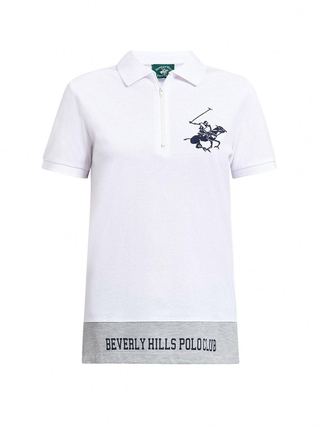 Beverly Hills Polo Club UK-CONTRAST PANEL ZIP NECK POLO SHIRT WHITE