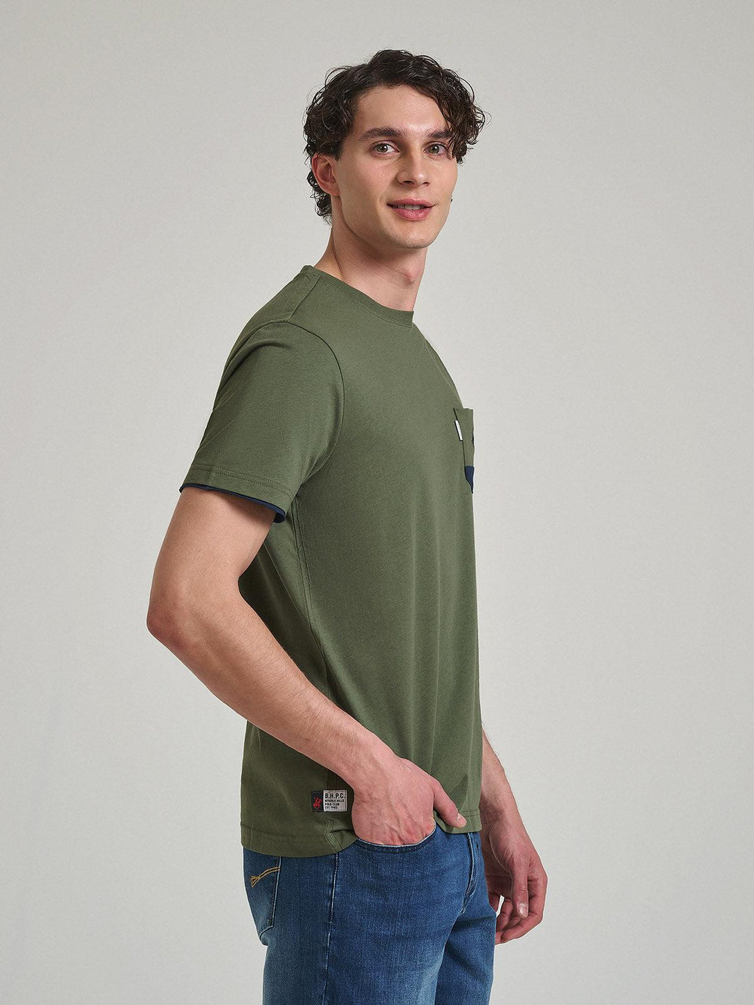 Beverly Hills Polo Club UK-CONTRAST POCKET PATCH T-SHIRT ARMY GREEN