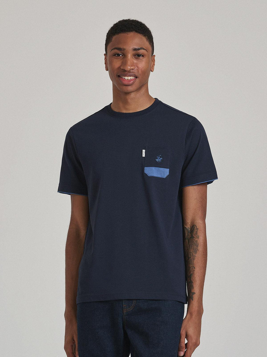 Beverly Hills Polo Club UK-CONTRAST POCKET PATCH T-SHIRT NAVY