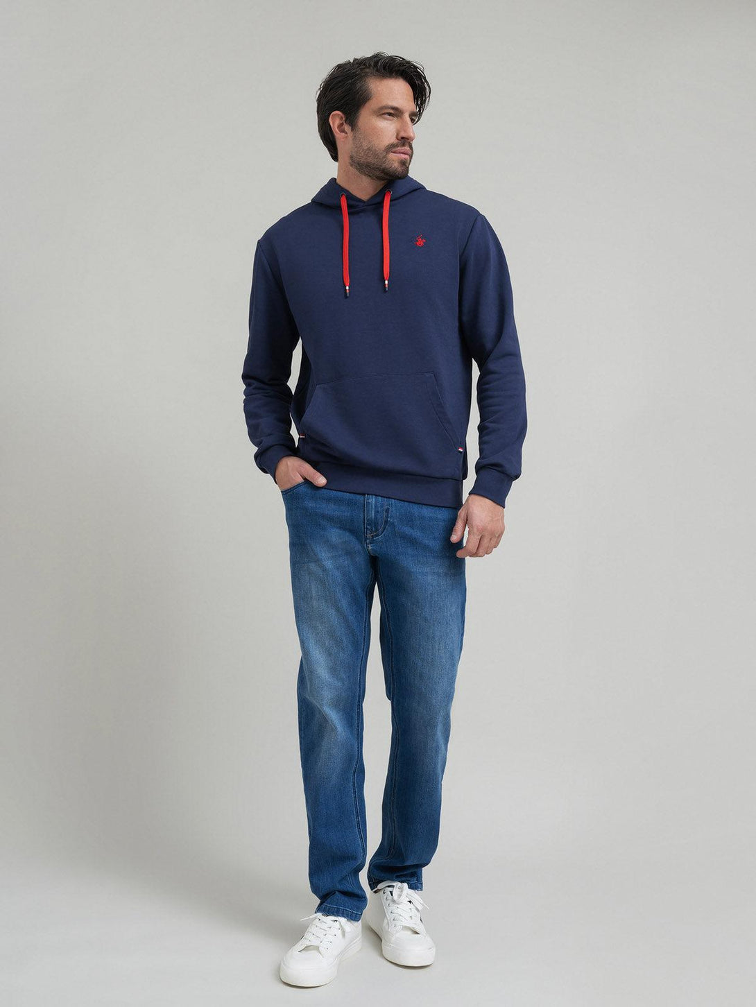 Beverly Hills Polo Club UK-CONTRAST POLO PONY HOODIE NAVY