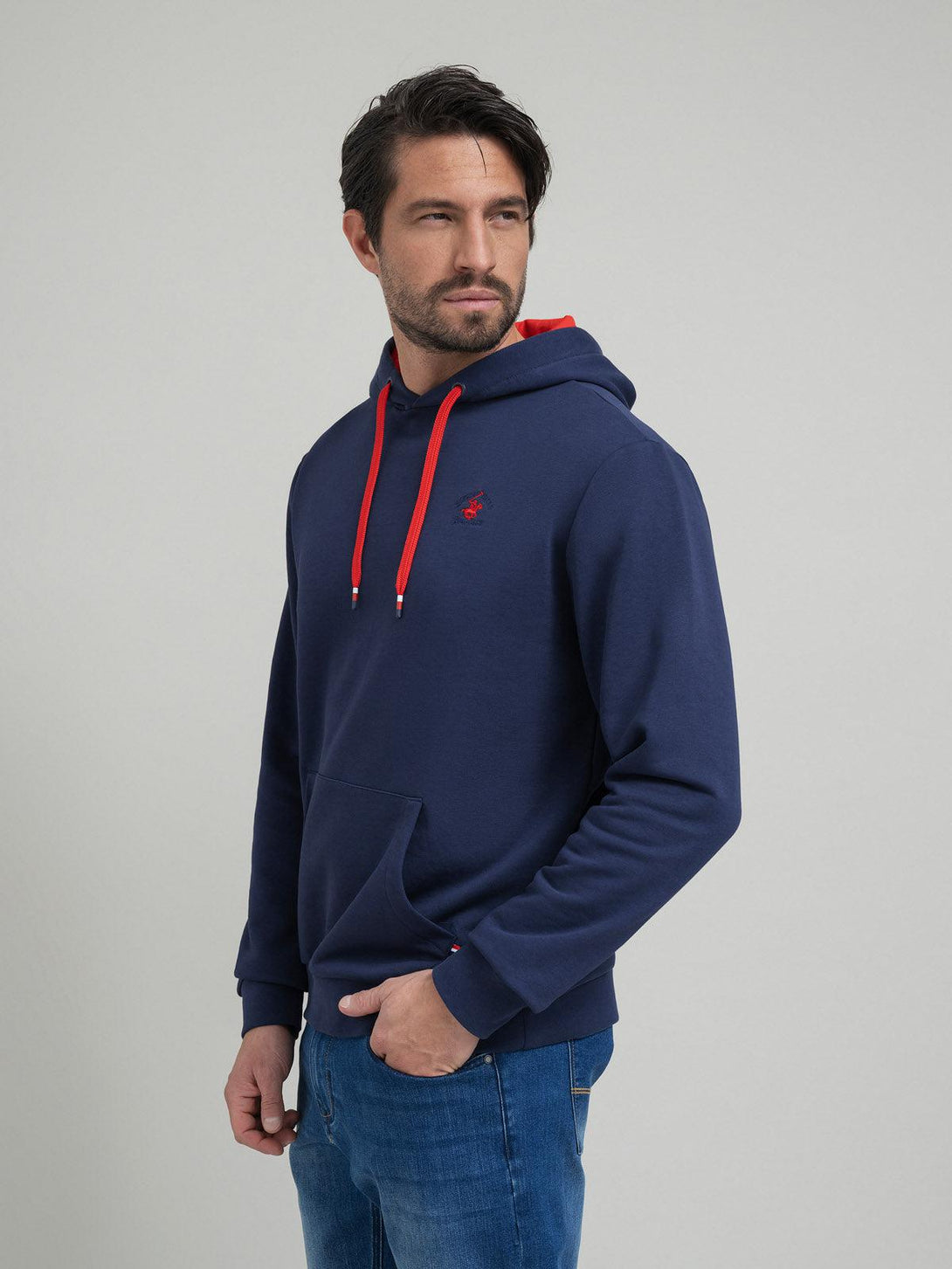 Beverly Hills Polo Club UK-CONTRAST POLO PONY HOODIE NAVY