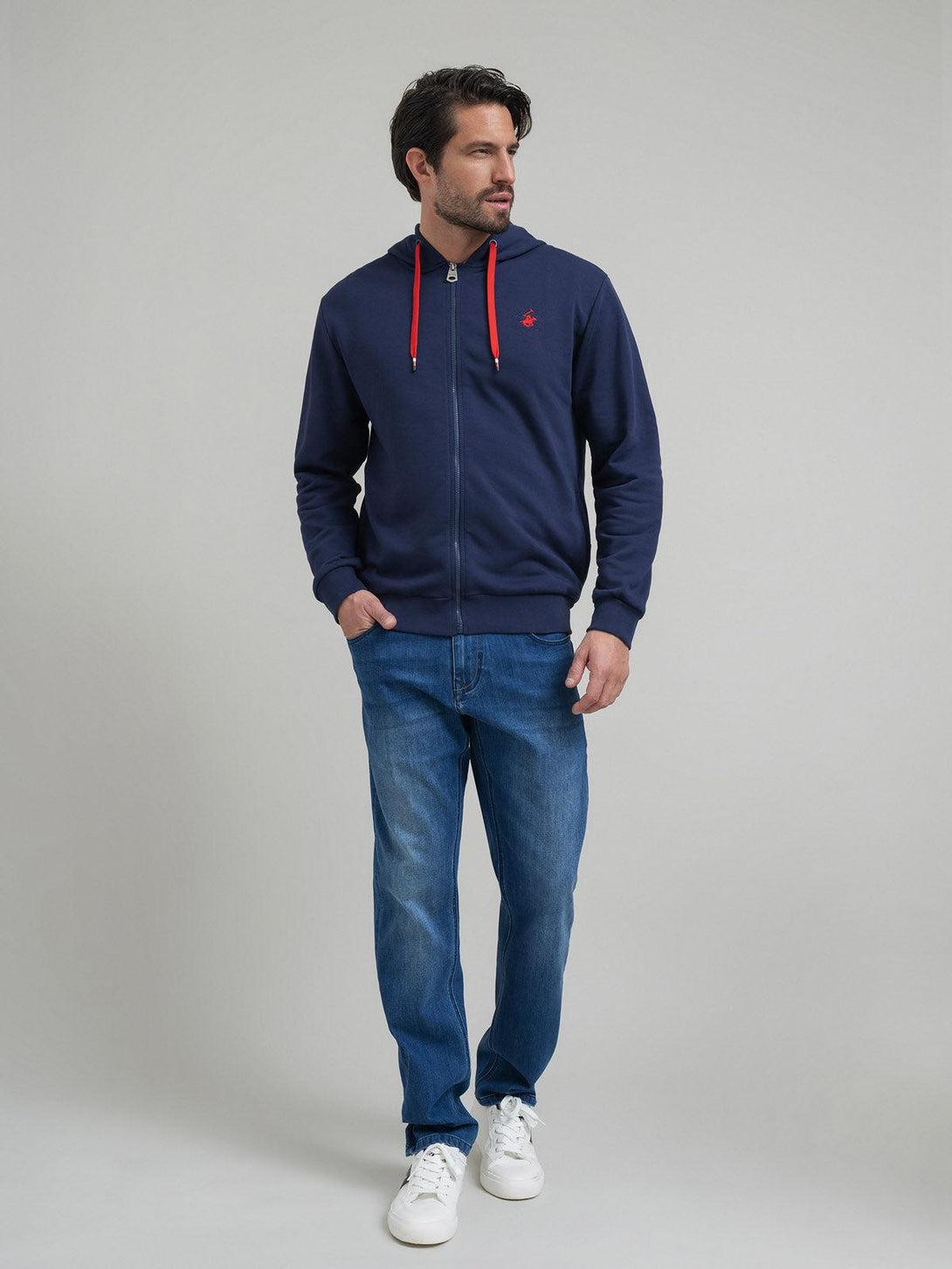 Beverly Hills Polo Club UK-CONTRAST POLO PONY ZIP HOODIE NAVY