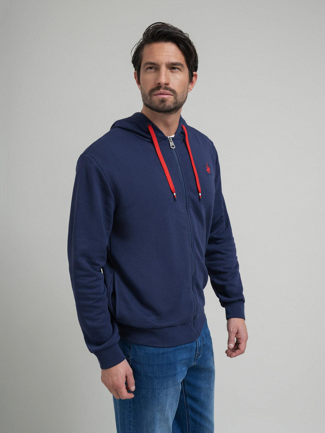 Beverly Hills Polo Club UK-CONTRAST POLO PONY ZIP HOODIE NAVY