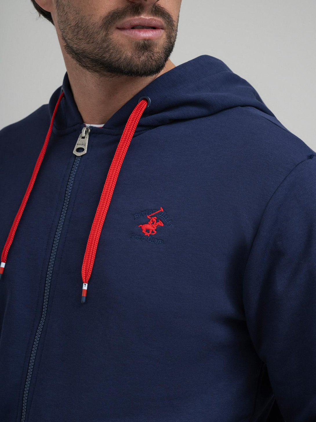 Beverly Hills Polo Club UK-CONTRAST POLO PONY ZIP HOODIE NAVY