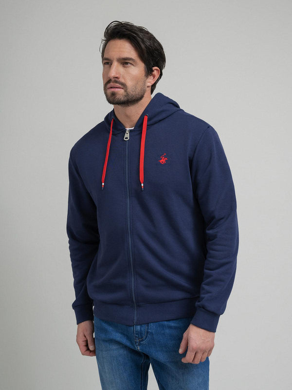 Beverly Hills Polo Club UK-CONTRAST POLO PONY ZIP HOODIE NAVY