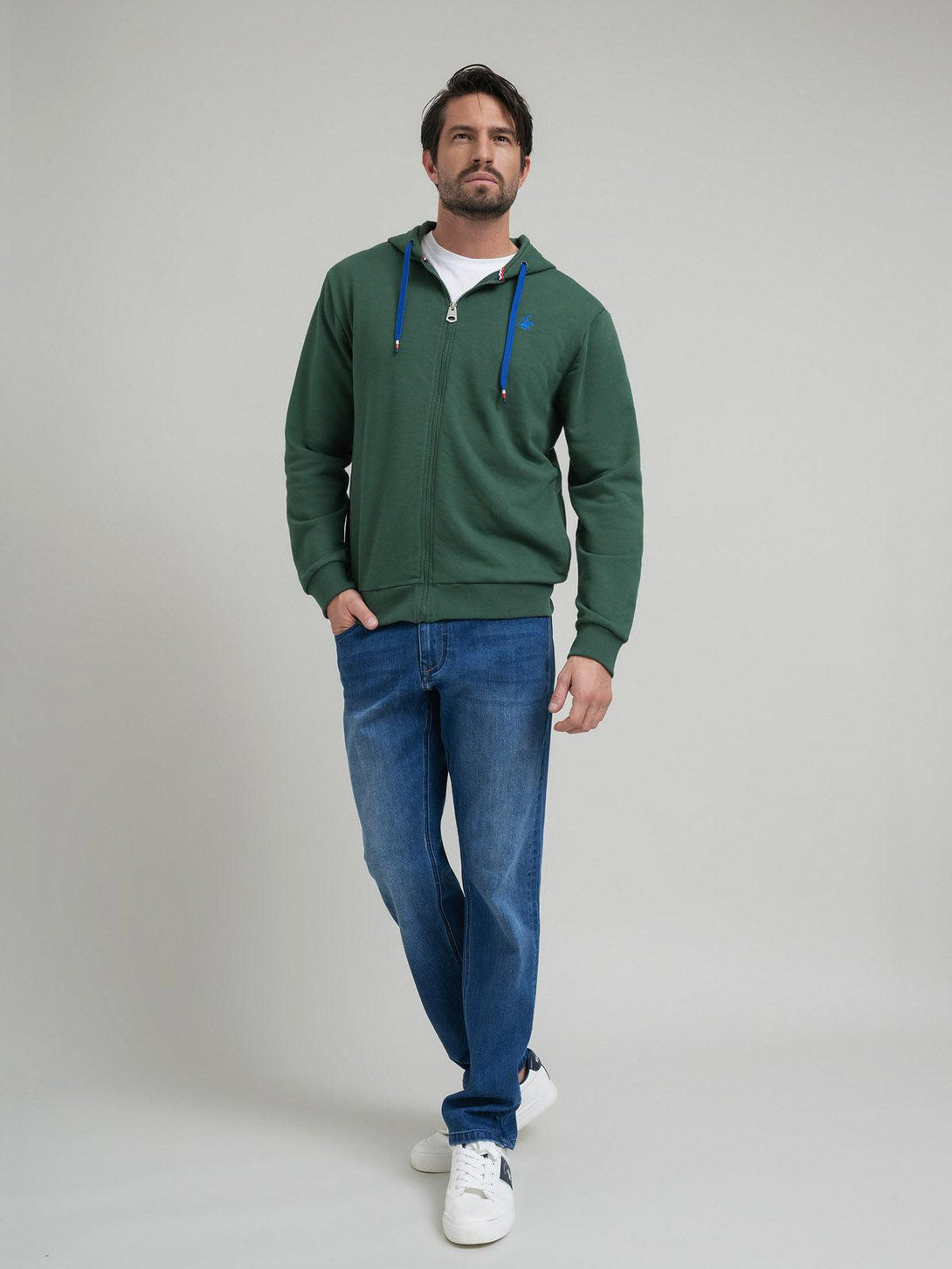 Beverly Hills Polo Club UK-CONTRAST POLO PONY ZIP HOODIE WOOD GREEN