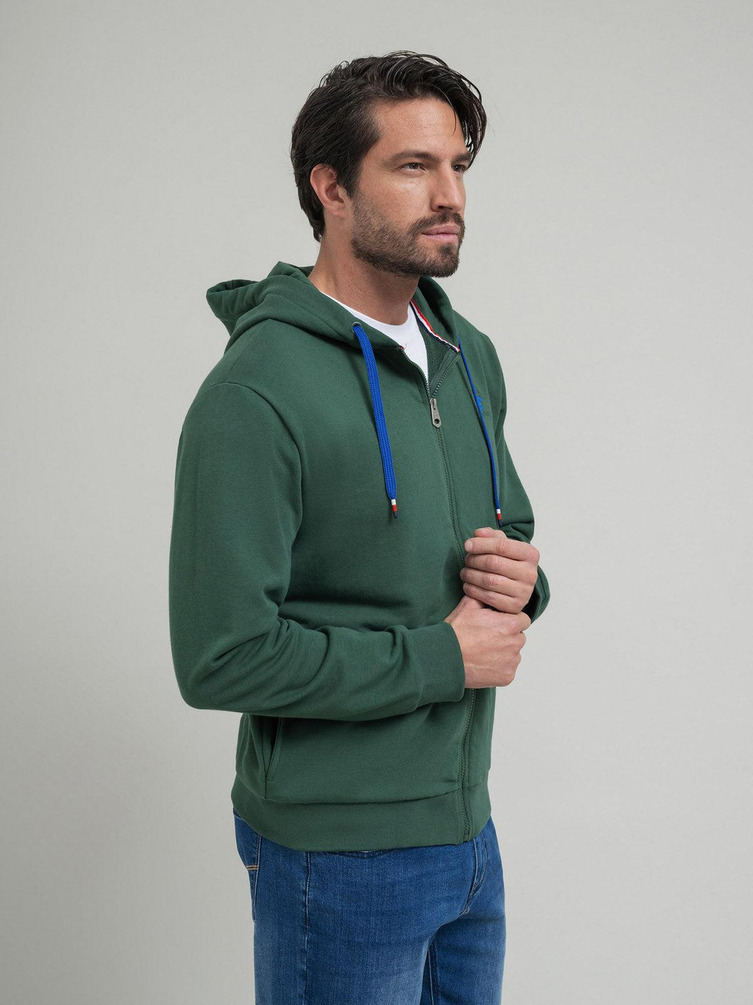 Beverly Hills Polo Club UK-CONTRAST POLO PONY ZIP HOODIE WOOD GREEN